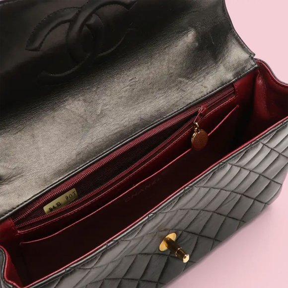 Chanel Vintage Brown Quilted Lambskin Top Handle Medium Flap Bag - Picture 6 of 8